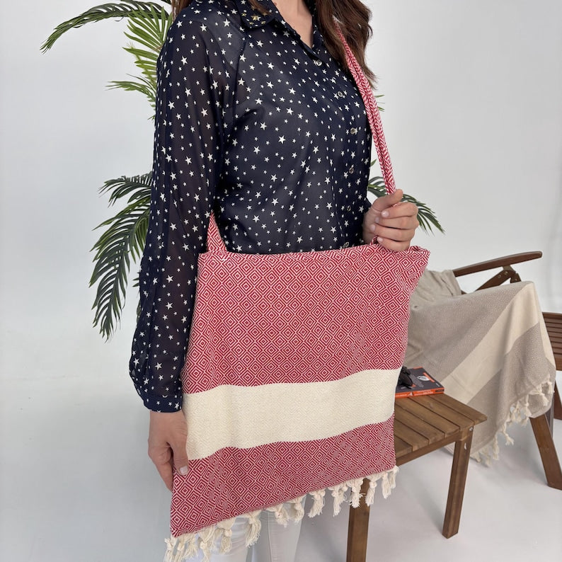 Aegean Rose Convertible Turkish Towel Beach Bag