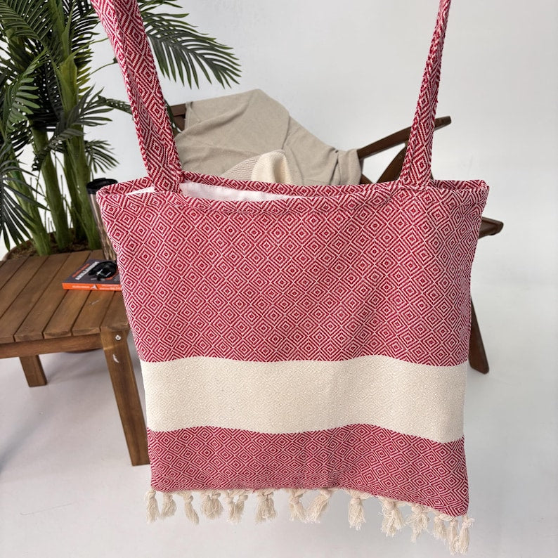 Aegean Rose Convertible Turkish Towel Beach Bag