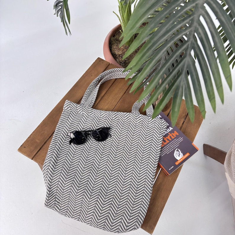 Mosaic Noir Convertible Turkish Towel Beach Bag