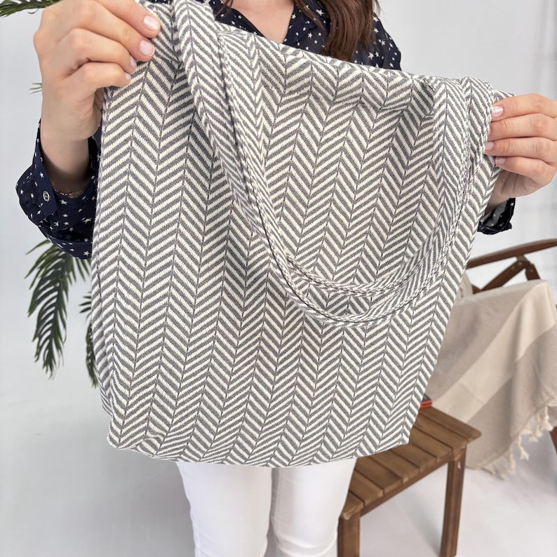 Mosaic Noir Convertible Turkish Towel Beach Bag