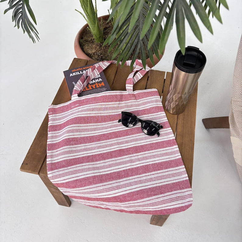 Pera Stripe Convertible Turkish Towel Beach Bag