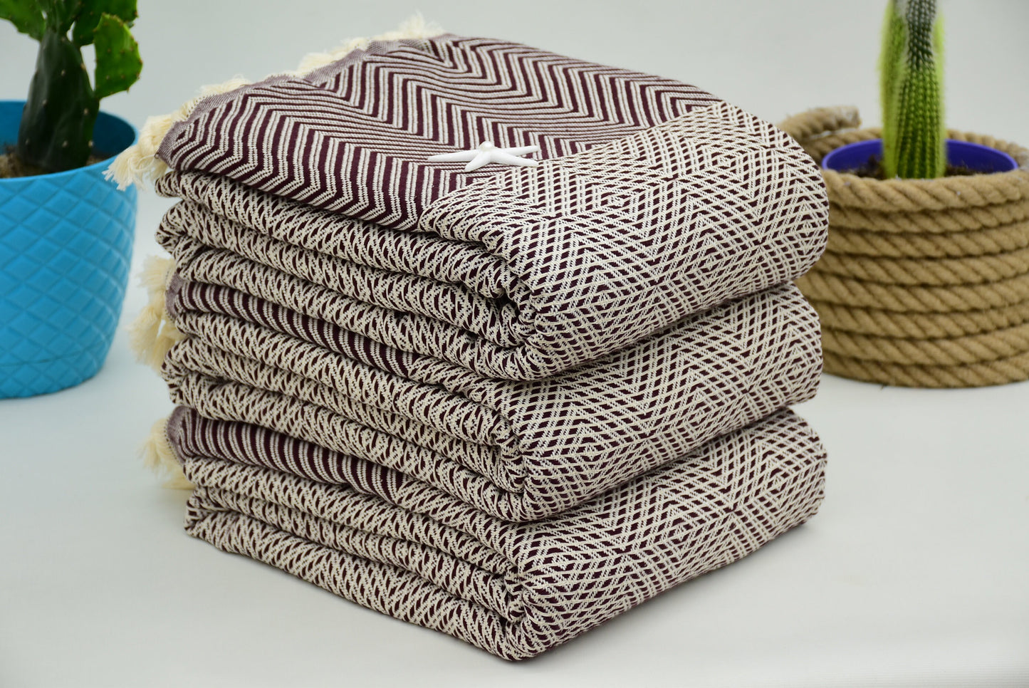 Burgundy Color Turkish Towel, Large Blanket Turkish Towels 79x90 inch - 190x230 cm Beach Blanket Hammam Blanket Sleeping Bct-Drm-Pk