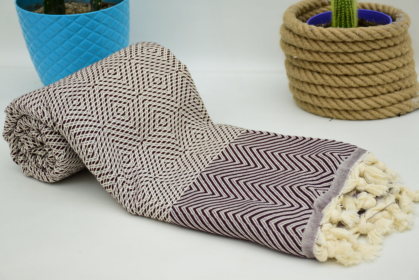 Burgundy Color Turkish Towel, Large Blanket Turkish Towels 79x90 inch - 190x230 cm Beach Blanket Hammam Blanket Sleeping Bct-Drm-Pk