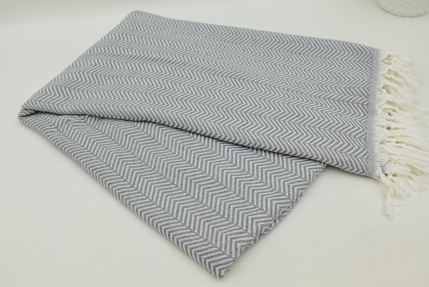 Dark Gray Turkish Blanket, Zigzag Patterned Turkish Blanket, 79"x90" Bedspread, Bed Cover,Gray Beach Towel 200x230cm Blanket Bct-Arrw-Pk