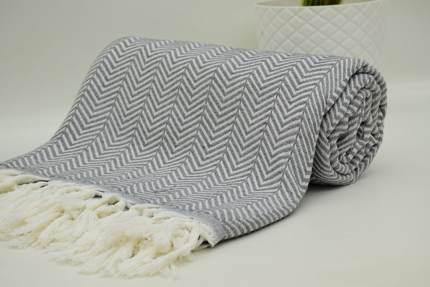 Dark Gray Turkish Blanket, Zigzag Patterned Turkish Blanket, 79"x90" Bedspread, Bed Cover,Gray Beach Towel 200x230cm Blanket Bct-Arrw-Pk