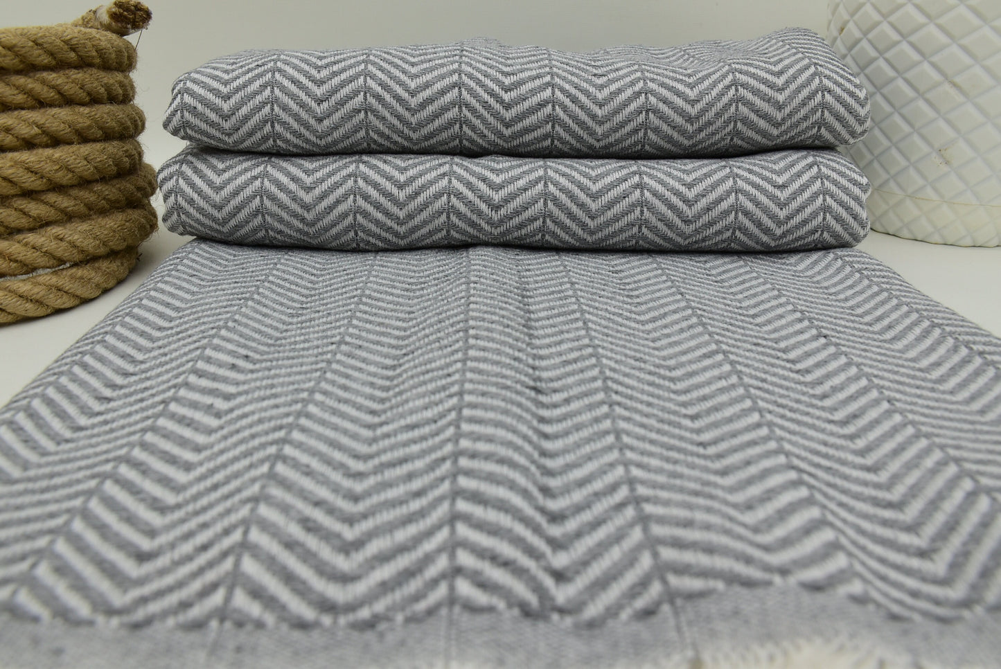 Dark Gray Turkish Blanket, Zigzag Patterned Turkish Blanket, 79"x90" Bedspread, Bed Cover,Gray Beach Towel 200x230cm Blanket Bct-Arrw-Pk