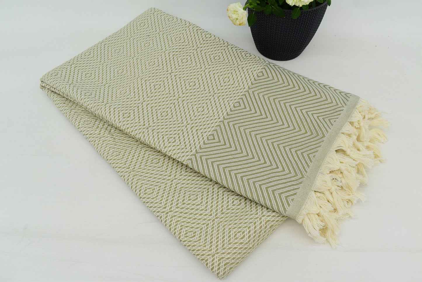 Turkish Blanket,Organic Blanket, Bedding Blanket, Bedspread,75" x 87", Green Blanket, Beach Blanket,Handwoven Blanket,Blanket Bct-Drm-Pk