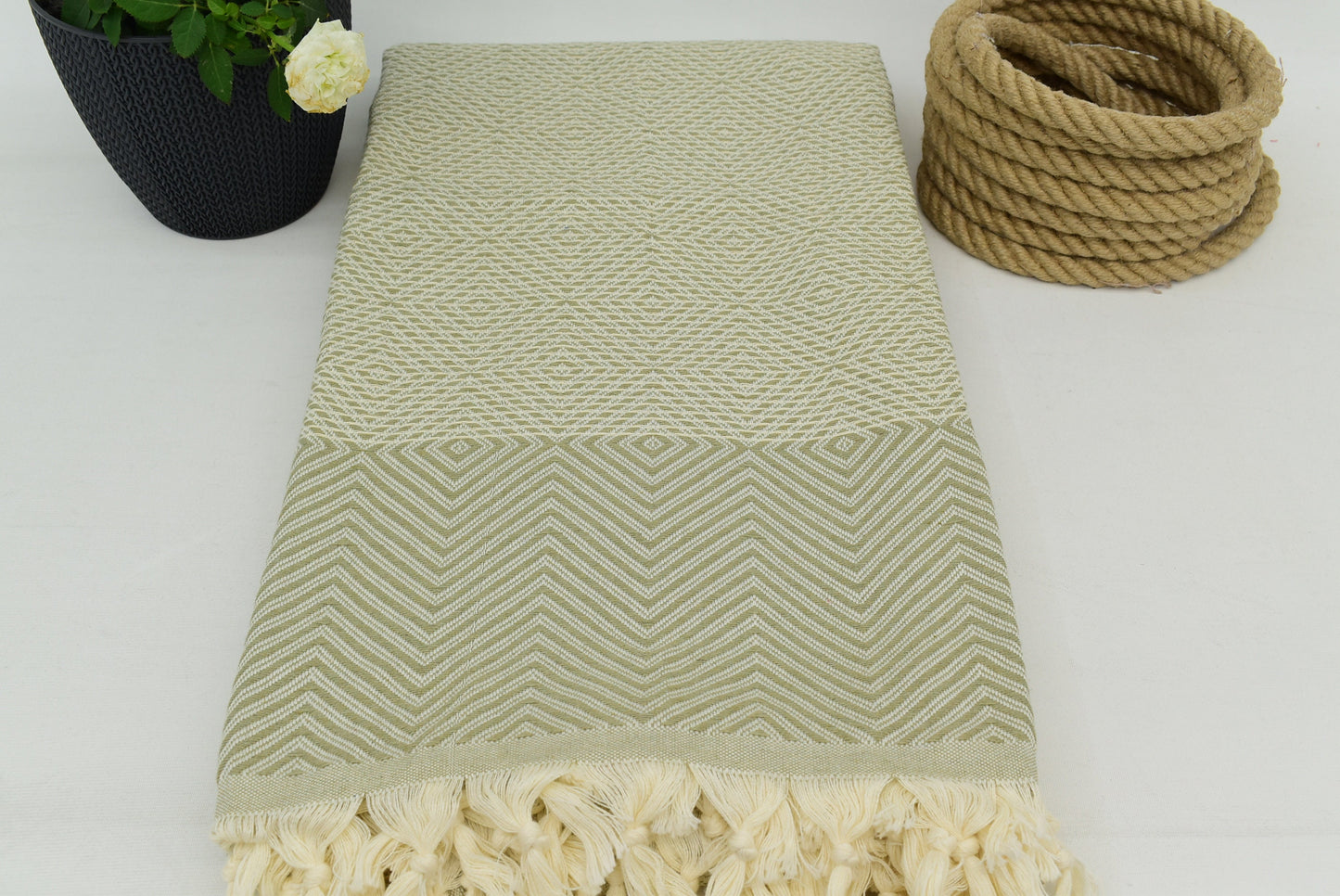 Turkish Blanket,Organic Blanket, Bedding Blanket, Bedspread,75" x 87", Green Blanket, Beach Blanket,Handwoven Blanket,Blanket Bct-Drm-Pk
