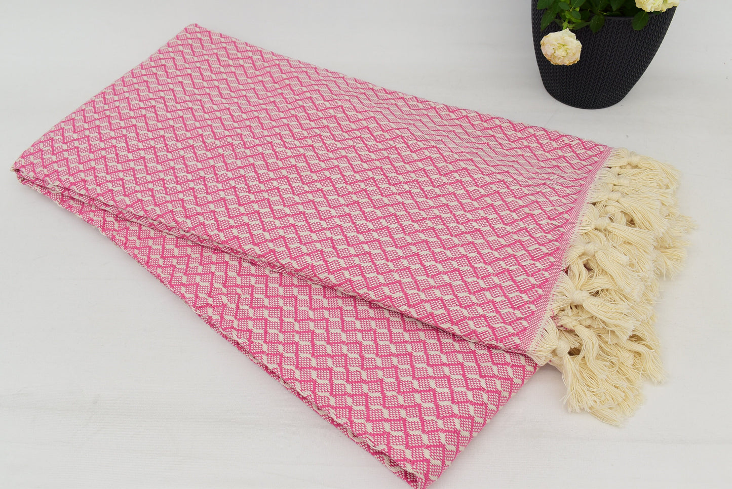 Turkish Blanket,Organic Blanket, Beach Blanket, Throw Blanket, Bedding Blanket, Bedspread, Fuchsia Picnic Blanket, 95" x 103" Bct-Pk-Tc