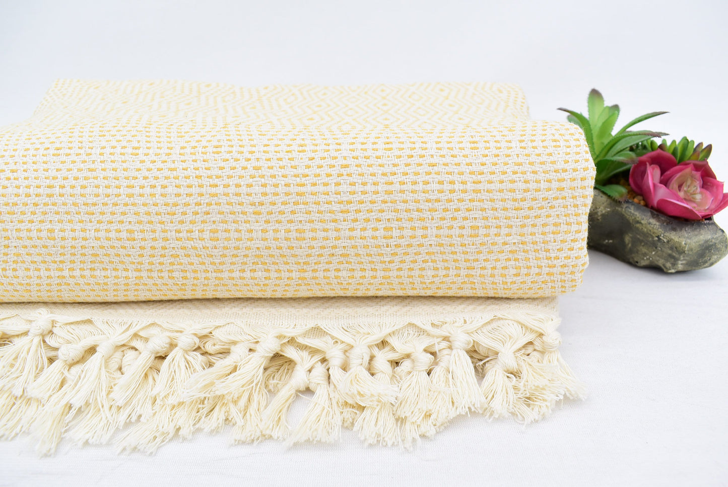 Blanket,Turkish Blanket,Throw, Yellow Diamond Blankets Bed Cover, Organic Cotton Towels,79x90 Blanked , Natural Blanket, Iso-Nfs-Pk