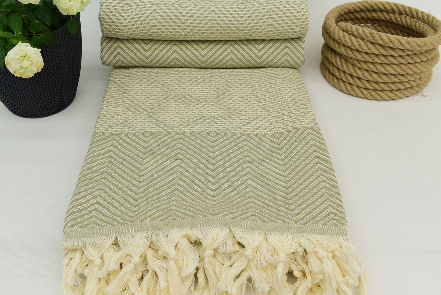 Turkish Blanket,Organic Blanket, Bedding Blanket, Bedspread,75" x 87", Green Blanket, Beach Blanket,Handwoven Blanket,Blanket Bct-Drm-Pk