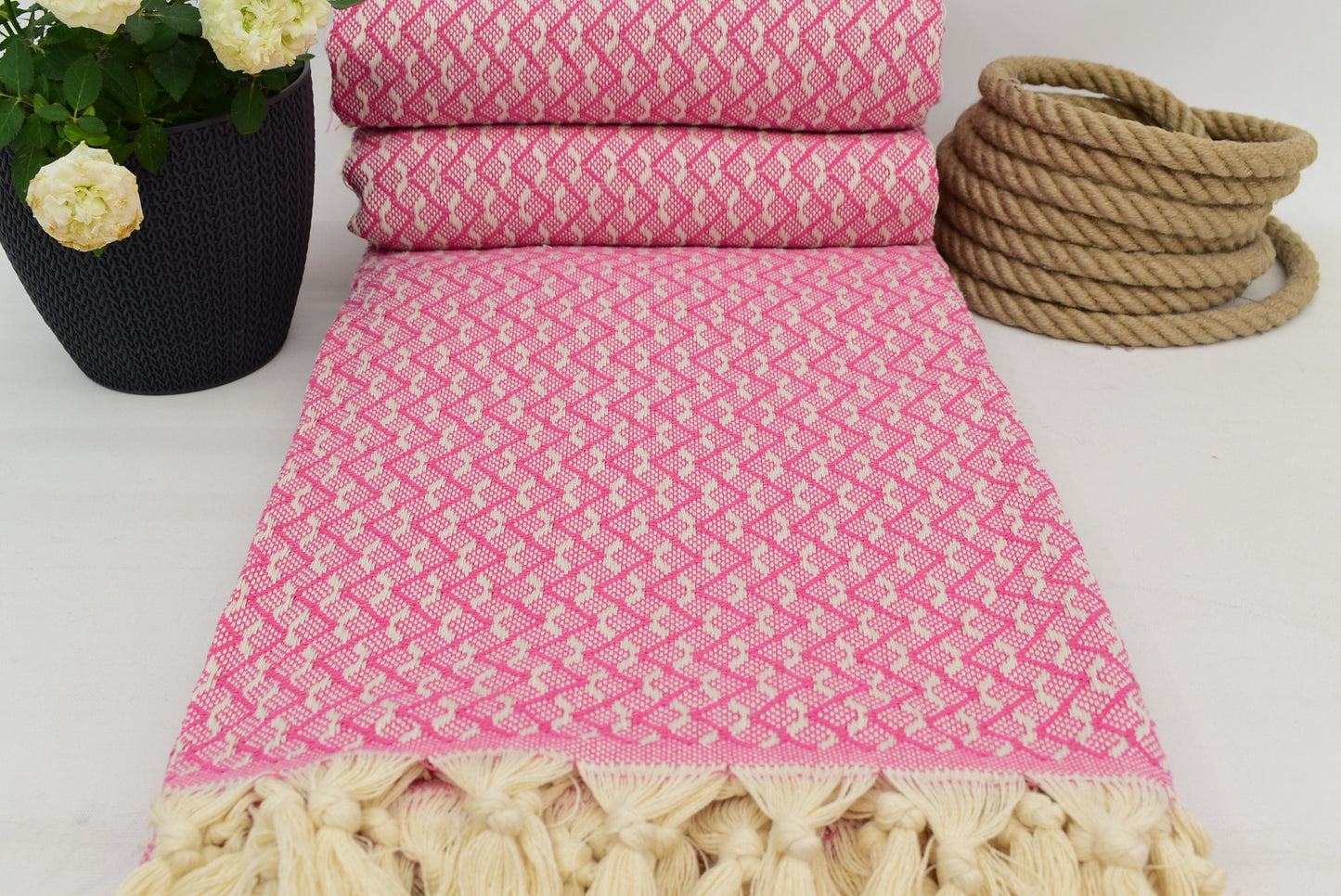 Turkish Blanket,Organic Blanket, Beach Blanket, Throw Blanket, Bedding Blanket, Bedspread, Fuchsia Picnic Blanket, 95" x 103" Bct-Pk-Tc