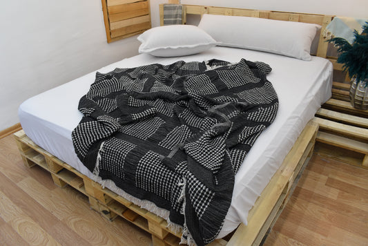 BLACK Turkish Blankets, Bedspread, Blanket,Throw Blankets, Beach Blanket, 240x250 cm-94x98 inches,Yoga Blanket, Large Tablecloth Bll-Wfl-Pk