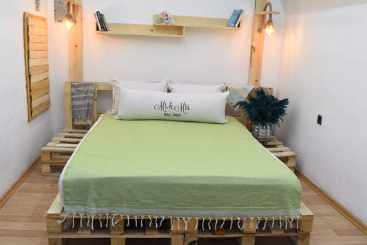 Türkische Decke, Tagesdecke, 152x234cm, Gestreifte Decke, Überwurfdecke, Pistaziengrüne Decke, Großhandelsdecke, Sofadecke Bll-Crsf-Pk