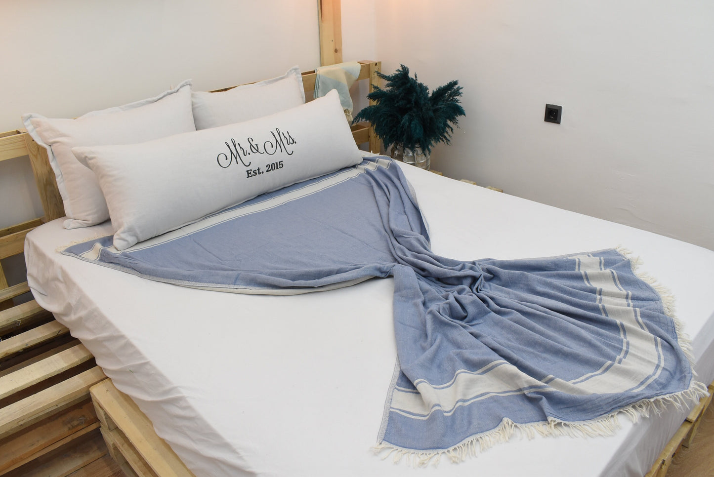 Blue Cotton Turkish Blanket, 150x180 cm-60x70 inches,Tablecloth, Beach Blanket, Outdoor Blanket,Aztec Blanket, Picnic Blanket Bll-SftSft-Pk