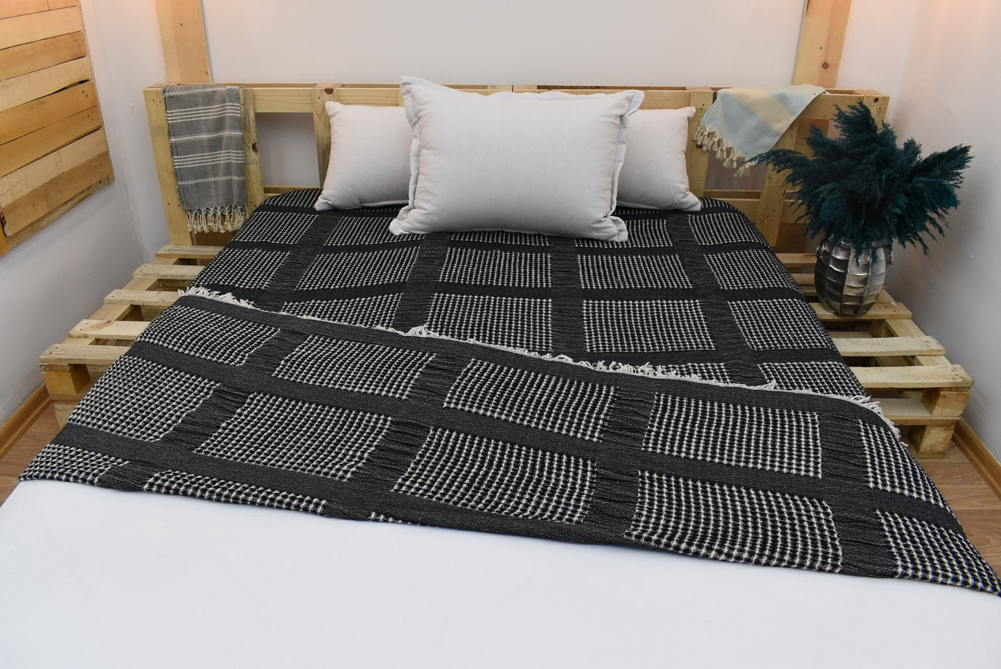 BLACK Turkish Blankets, Bedspread, Blanket,Throw Blankets, Beach Blanket, 240x250 cm-94x98 inches,Yoga Blanket, Large Tablecloth Bll-Wfl-Pk