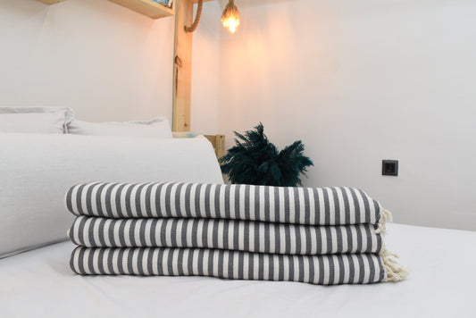 Dunkelgraue türkische Decke, Überwurfdecke, Vorhang, gestreifte Decken, Stranddecke, 200x260 cm, Outdoor-Decke Bll-Aksy-Pk