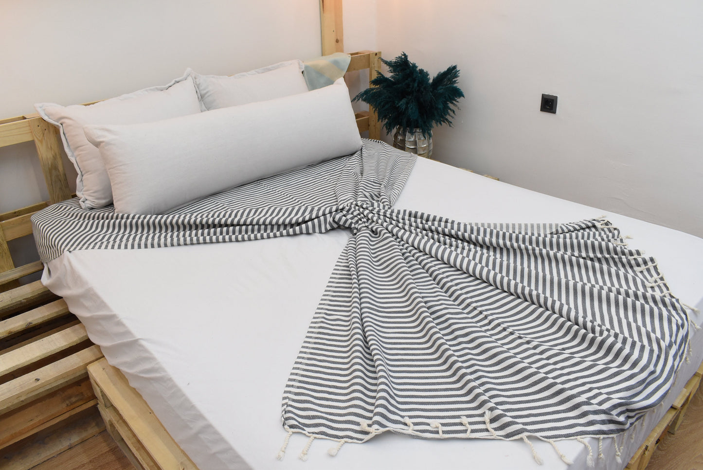 Dark Gray Turkish Blanket, Throw Blanket, Curtain, Striped Blankets, Beach Blanket, 200x260 cm-78x102 inches, Outdoor Blanket Bll-Aksy-Pk