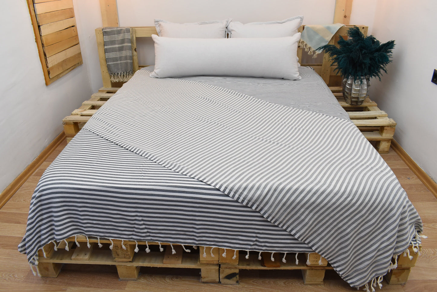 Dark Gray Turkish Blanket, Throw Blanket, Curtain, Striped Blankets, Beach Blanket, 200x260 cm-78x102 inches, Outdoor Blanket Bll-Aksy-Pk