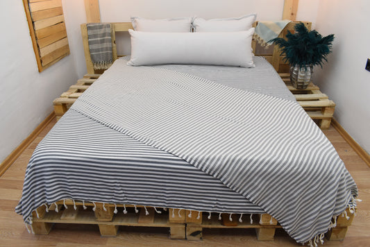 Dunkelgraue türkische Decke, Überwurfdecke, Vorhang, gestreifte Decken, Stranddecke, 200x260 cm, Outdoor-Decke Bll-Aksy-Pk