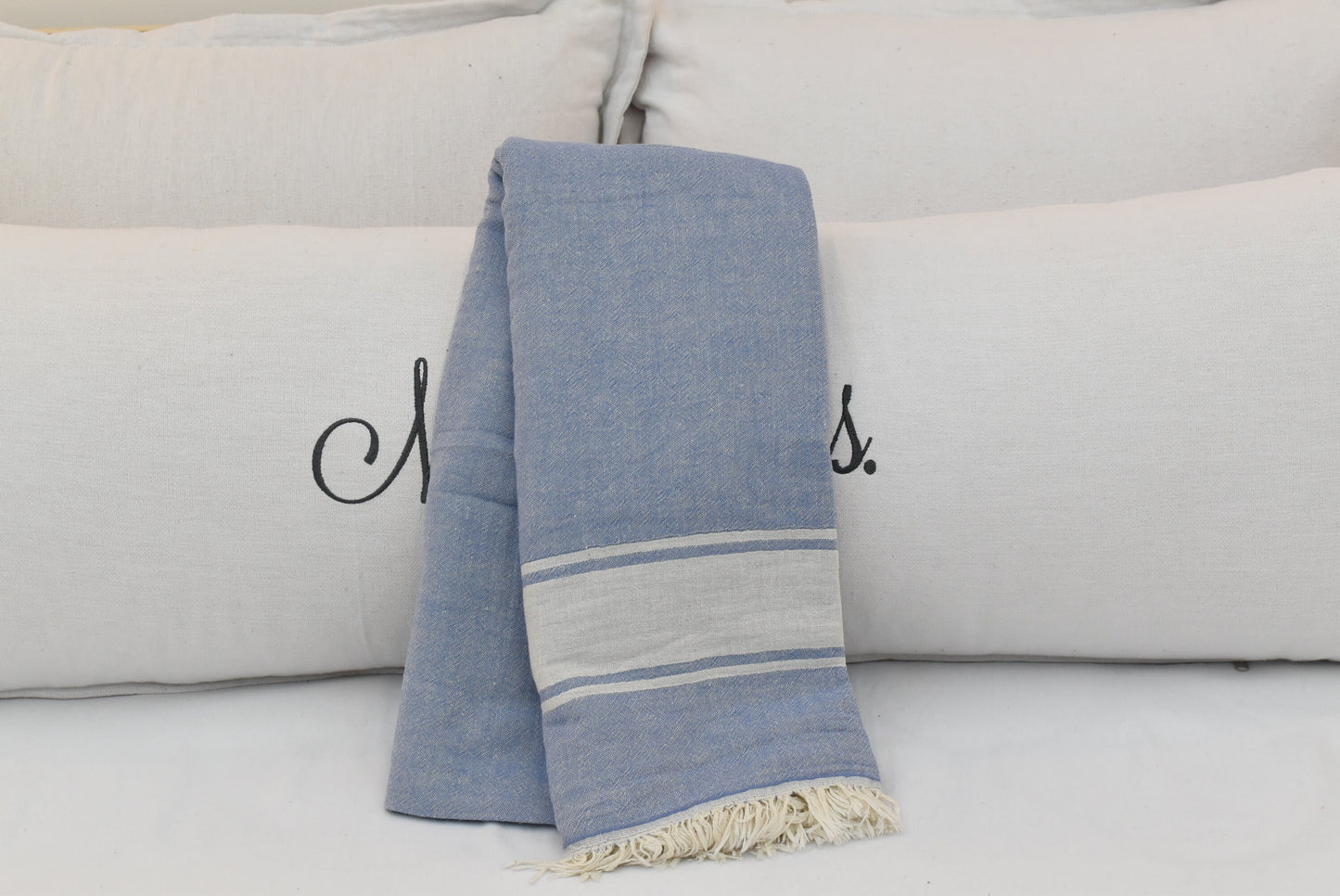 Blue Cotton Turkish Blanket, 150x180 cm-60x70 inches,Tablecloth, Beach Blanket, Outdoor Blanket,Aztec Blanket, Picnic Blanket Bll-SftSft-Pk