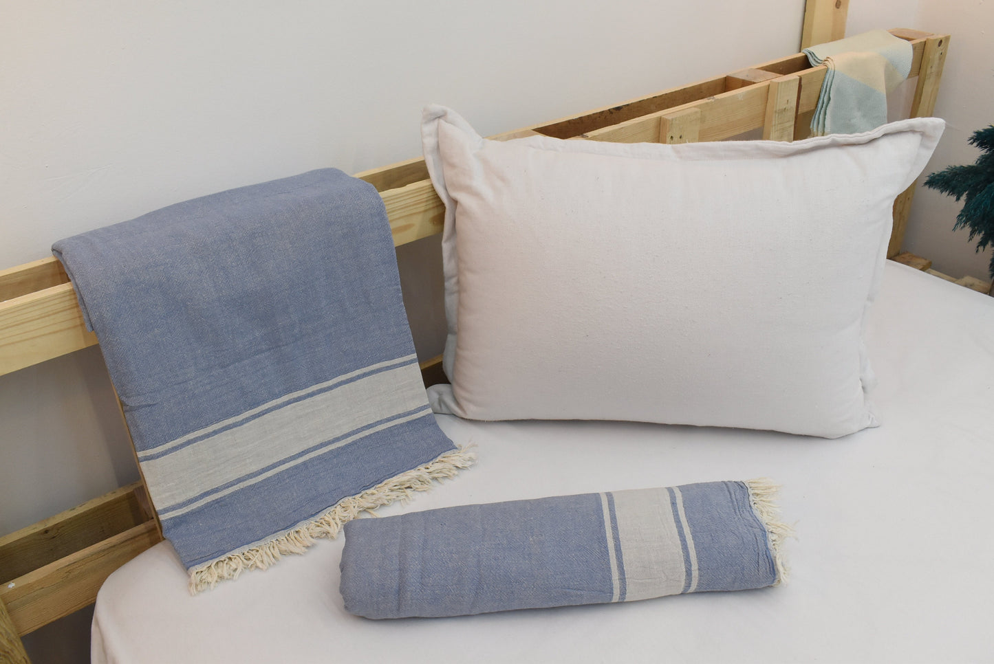 Blue Cotton Turkish Blanket, 150x180 cm-60x70 inches,Tablecloth, Beach Blanket, Outdoor Blanket,Aztec Blanket, Picnic Blanket Bll-SftSft-Pk