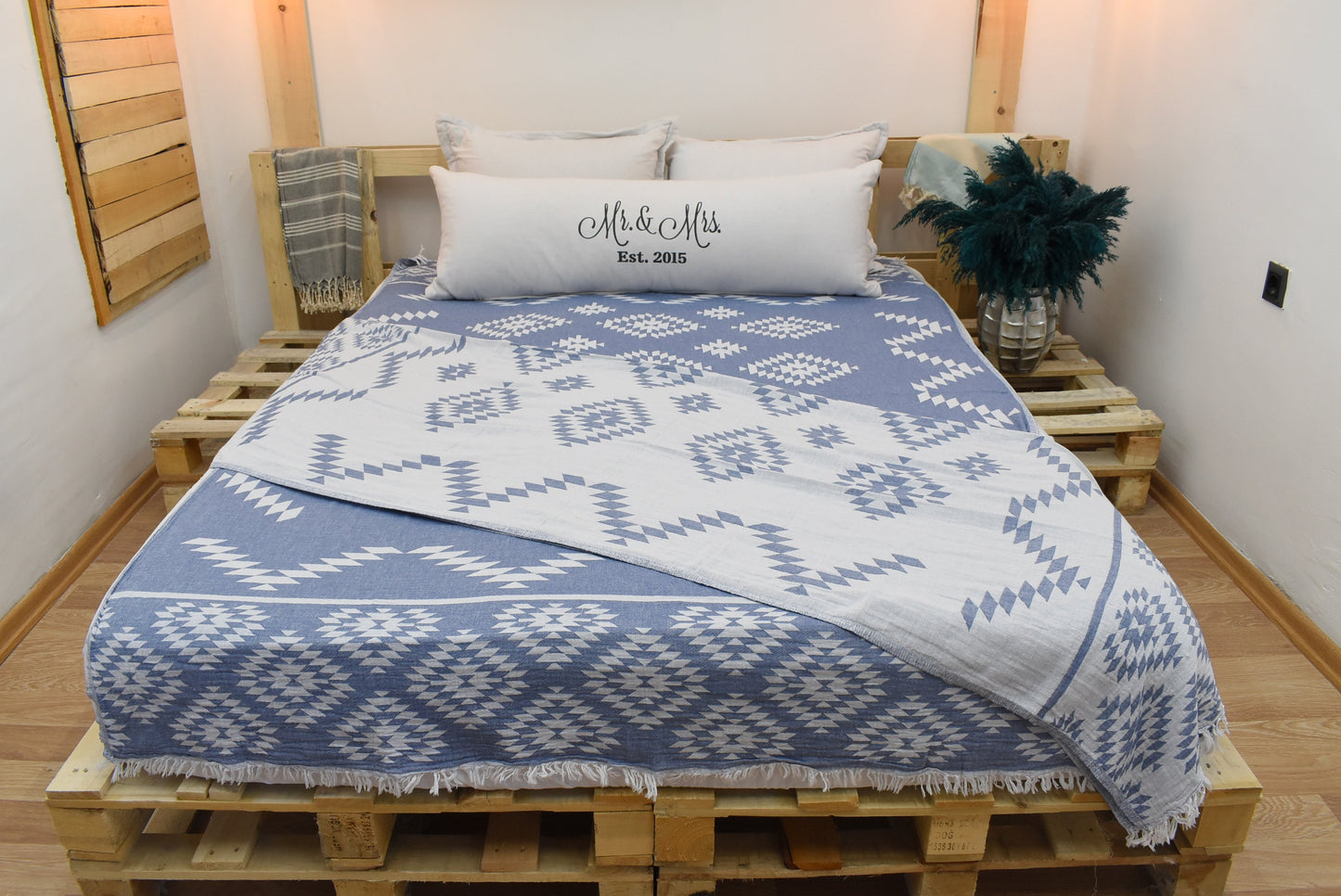 NAVY Wedding Blanket,Turkish Blanket, Throw Blanket, 150x210 cm-60x82 inches, Beach Blanket, Kilim Design Blanket, Picnic Blanket Bll-Klm-Pk