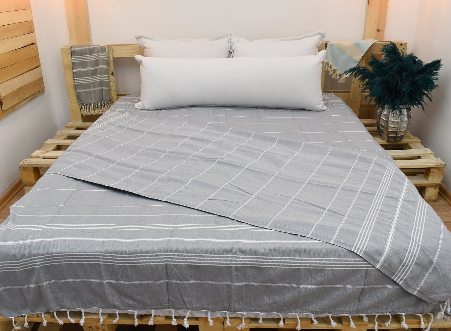 Dark Gray Throw,Turkish Striped Blanket, Organic Cotton Blanket, SULTAN Design Throw, 63"x91", Throw Blanket,Bedspread 160x230cm Bll-Sltn-Pk