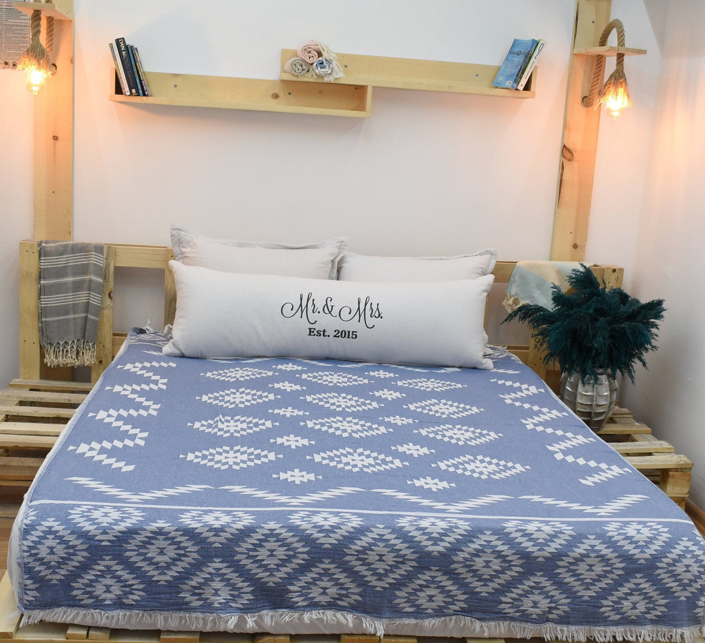 NAVY Wedding Blanket,Turkish Blanket, Throw Blanket, 150x210 cm-60x82 inches, Beach Blanket, Kilim Design Blanket, Picnic Blanket Bll-Klm-Pk