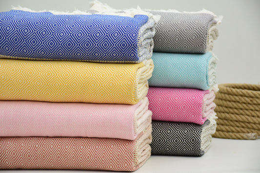 Türkische Decke, Decke, Überwurf, Marineblau, Gelb, Pink, Taba, Grau, Mint, Fuchsia, Schwarze Diamantdecken Bettdecke Bio-Baumwollhandtücher Iso-Nfs-Pk