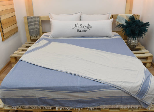 Blaue Baumwoll-Türkische Decke, 150x180 cm, Tischdecke, Stranddecke, Outdoor-Decke, Azteken-Decke, Picknickdecke Bll-SftSft-Pk