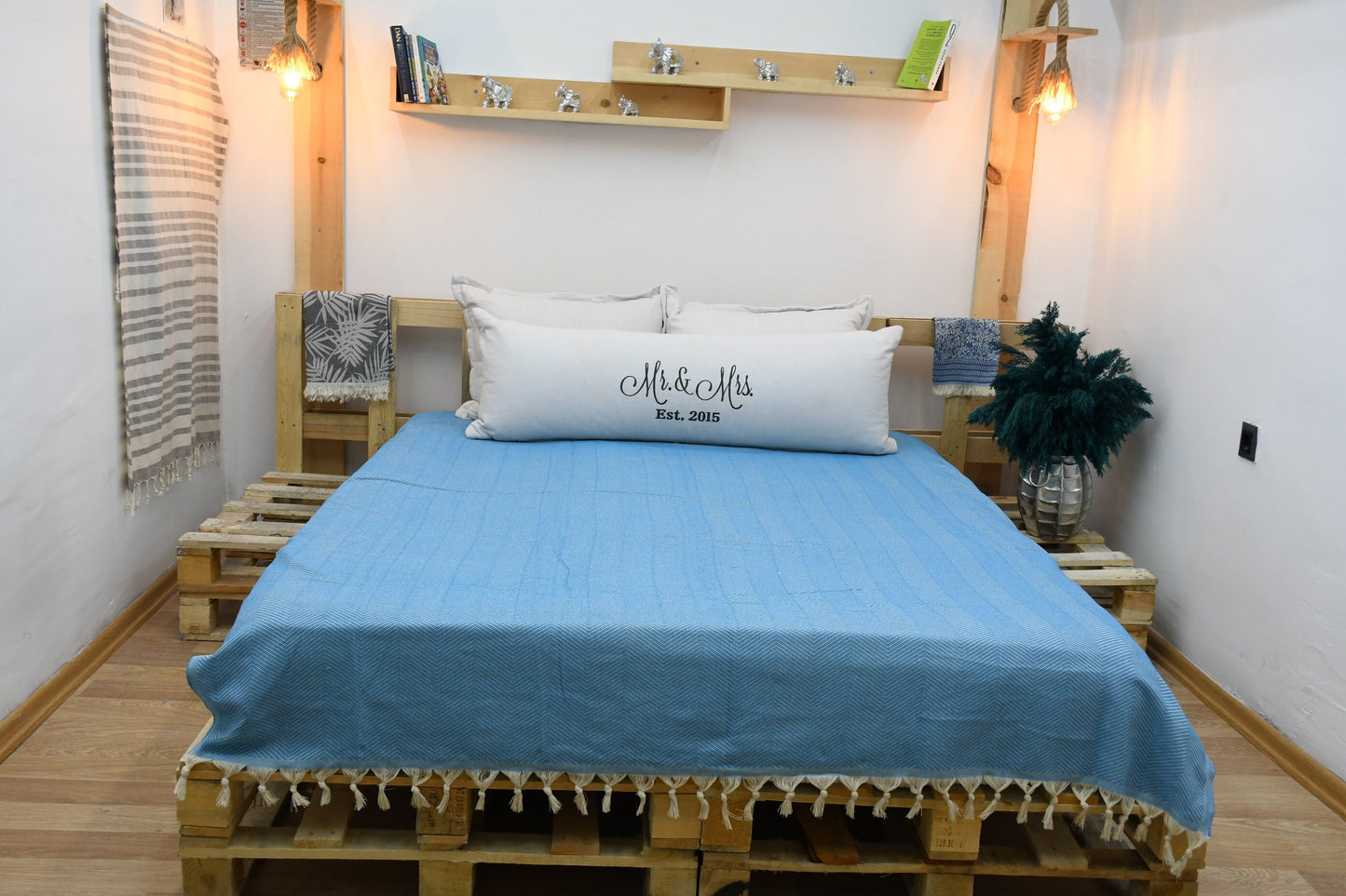 Bedspread, Throw Blanket, Turkish Blanket, Organic Cotton Blanket, Turquoise Blanket, Diamond Design Blanket, 67"x86" Blanket, Shsr-Arrw-Pk