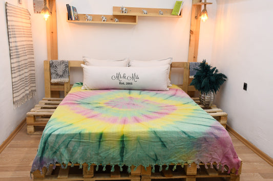 Bunte Batik-Tagesdecke, Sofadecke, 168x208 cm, Türkische Baumwolldecke, Stranddecke, Batikdecke, Yogadecke Bct-TslmArrw-Pk