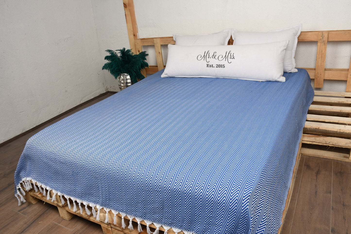 Bed Blanket, Turkish Blanket, Picnic Blanket, Wedding Blanket, Sofa Blanket, Bedcover, Sax Blue Blanket, 78x86 inches Blanket, Iso-Dml-Pk