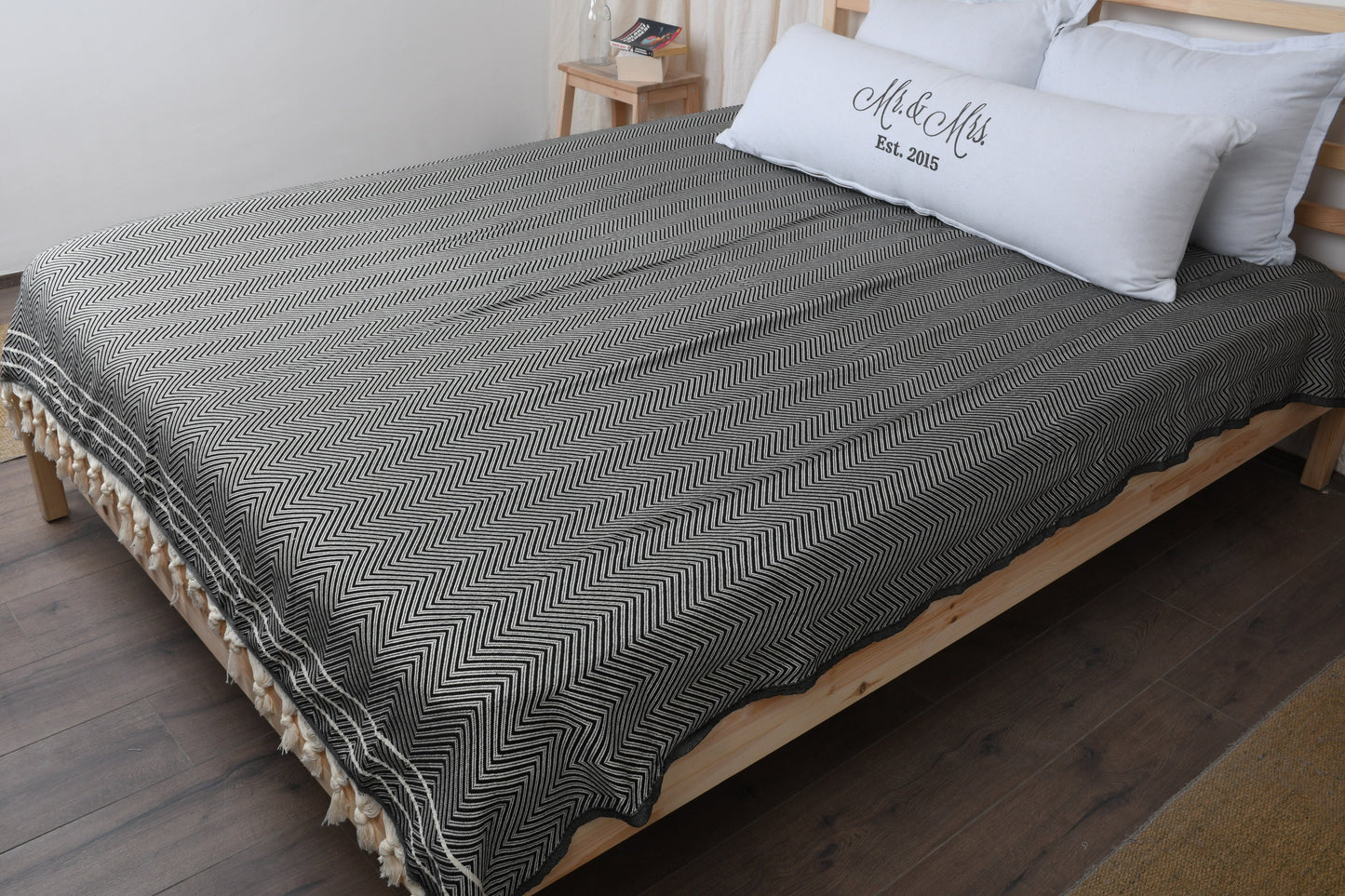Turkish Bedspread, Picnic Blanket, Diamond Black Throw, 71x95 Inches Couch Cover, Yoga Bedspread, Camping Bedspread, Couch Bedcover