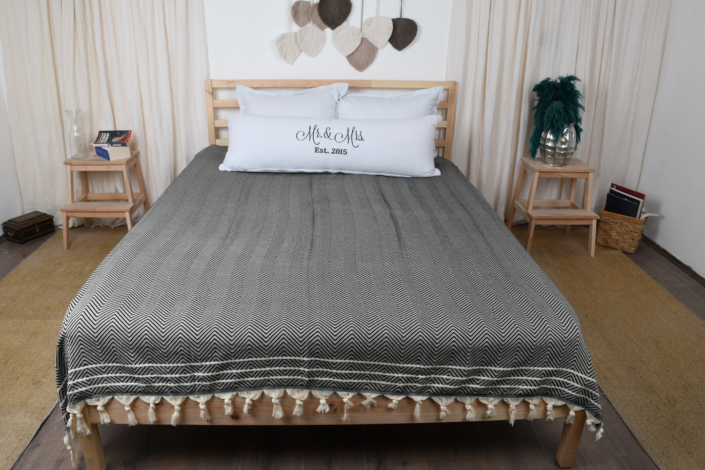 Turkish Bedspread, Picnic Blanket, Diamond Black Throw, 71x95 Inches Couch Cover, Yoga Bedspread, Camping Bedspread, Couch Bedcover