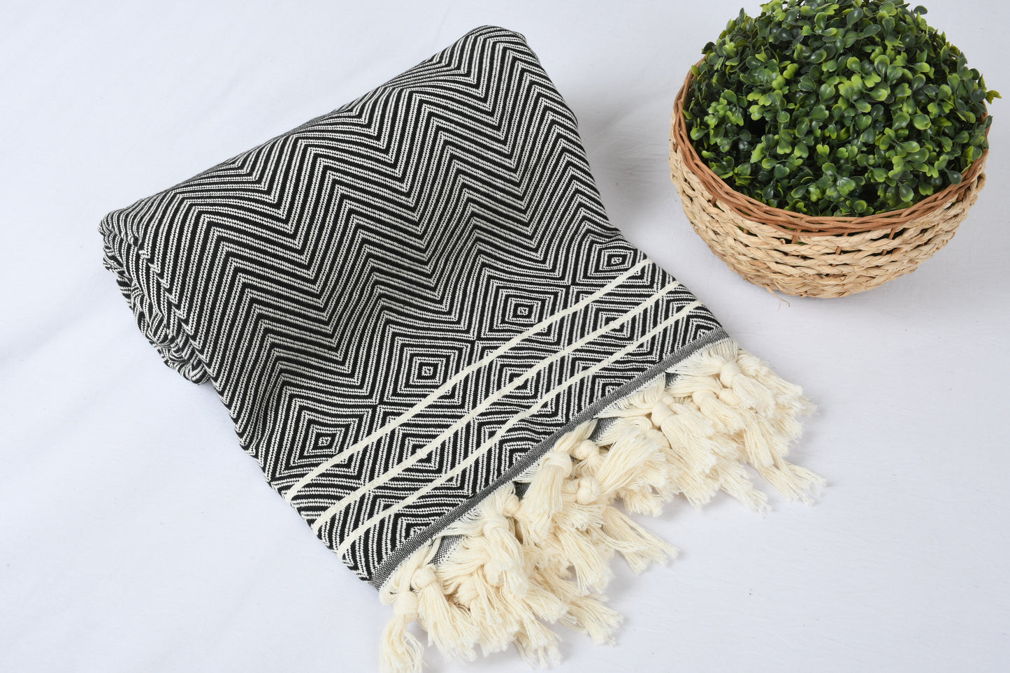 Turkish Bedspread, Picnic Blanket, Diamond Black Throw, 71x95 Inches Couch Cover, Yoga Bedspread, Camping Bedspread, Couch Bedcover