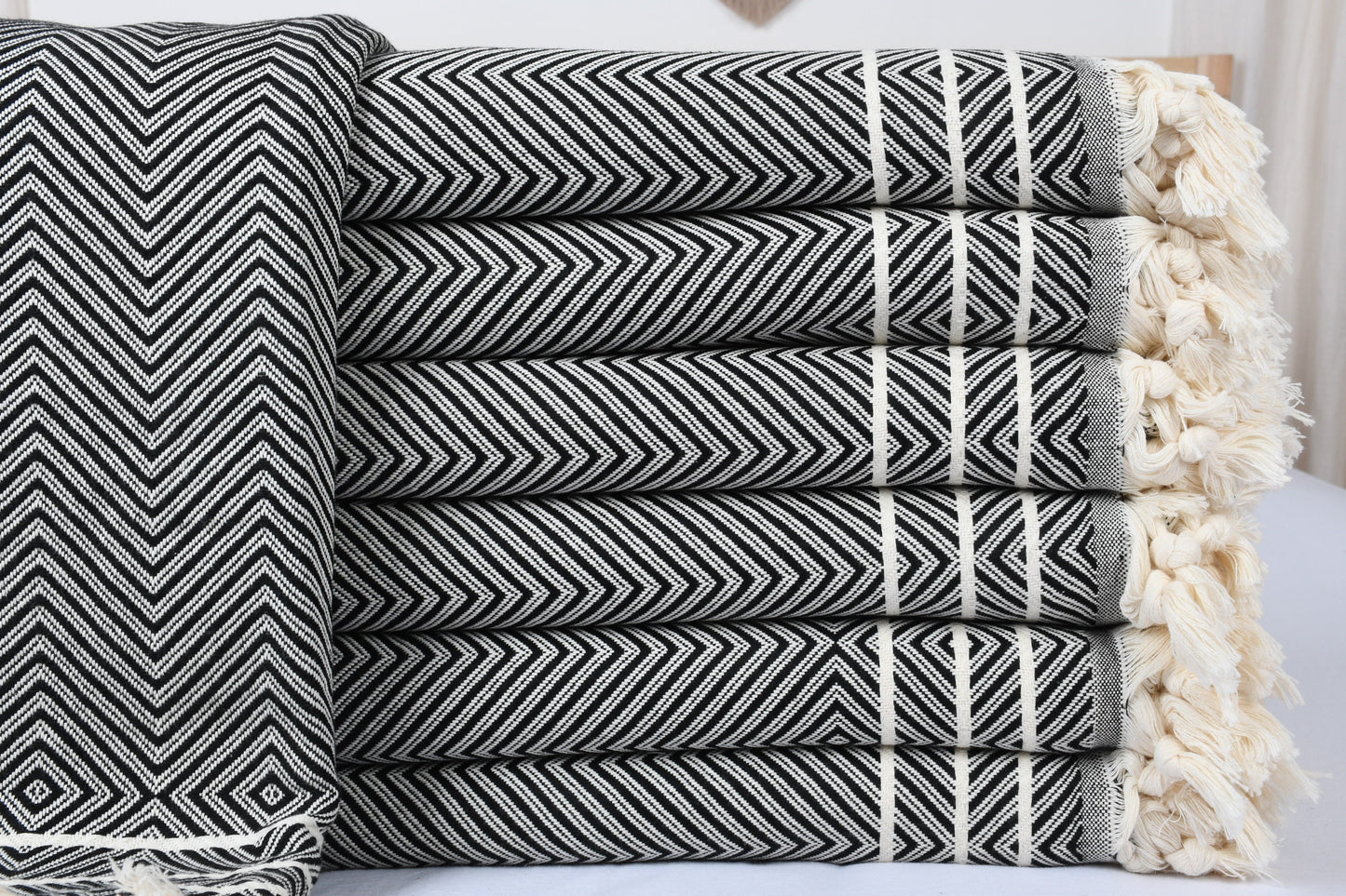 Turkish Bedspread, Picnic Blanket, Diamond Black Throw, 71x95 Inches Couch Cover, Yoga Bedspread, Camping Bedspread, Couch Bedcover