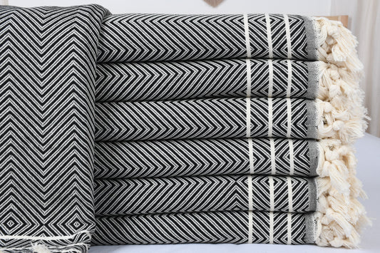 Türkische Tagesdecke, Picknickdecke, Rautenmuster Schwarz Überwurf, 180x240 cm Sofabezug, Yoga-Tagesdecke, Camping-Tagesdecke, Sofabezug