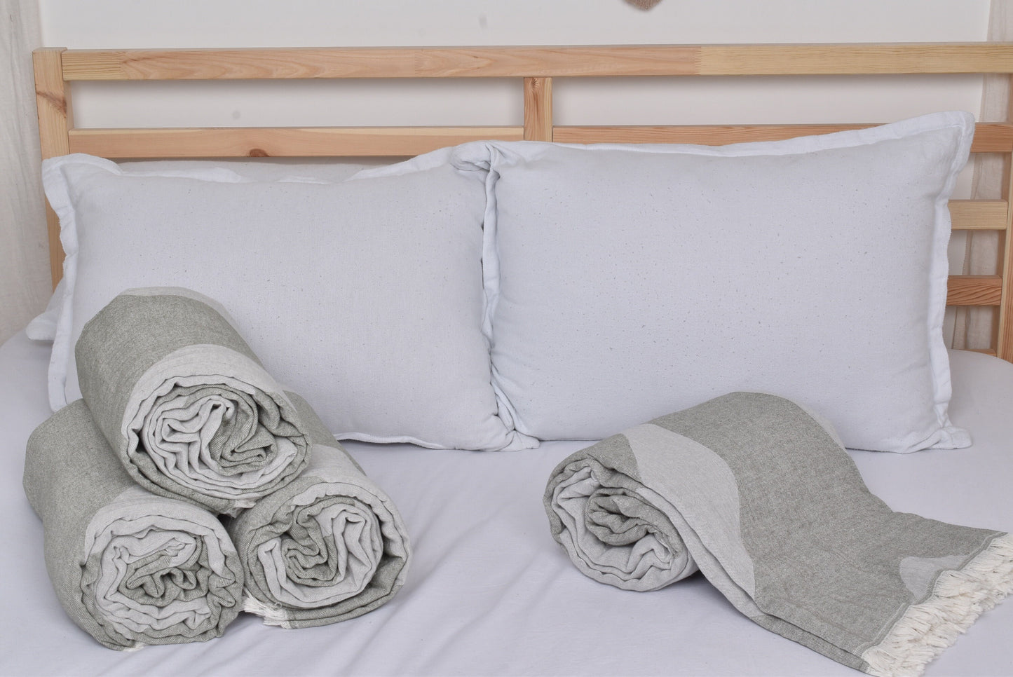 Organic Turkish Cotton Blanket: Khaki Green-Gray Honeycomb Bedspread