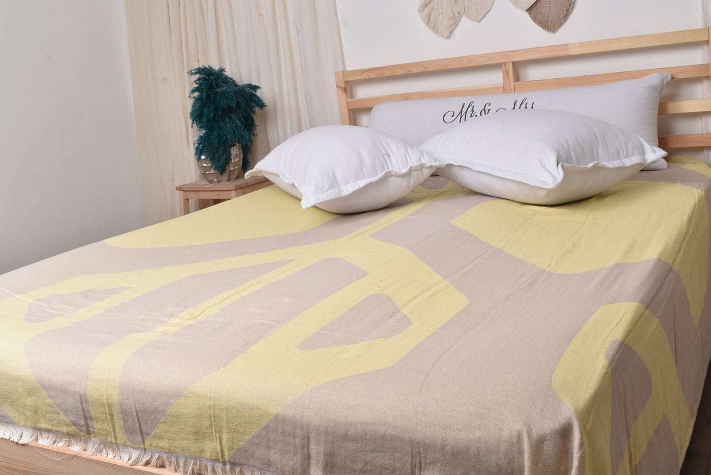 Personalized Throw, Large Towel, Light Brown-Yellow Blanket, Honeycomb Bedspread, 83x95 Inches Wedding Gift Blanket, Gift Bedspread