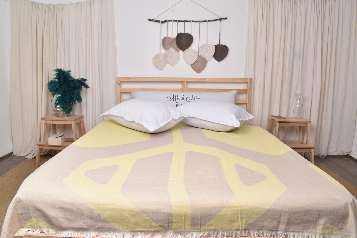 Personalized Throw, Large Towel, Light Brown-Yellow Blanket, Honeycomb Bedspread, 83x95 Inches Wedding Gift Blanket, Gift Bedspread