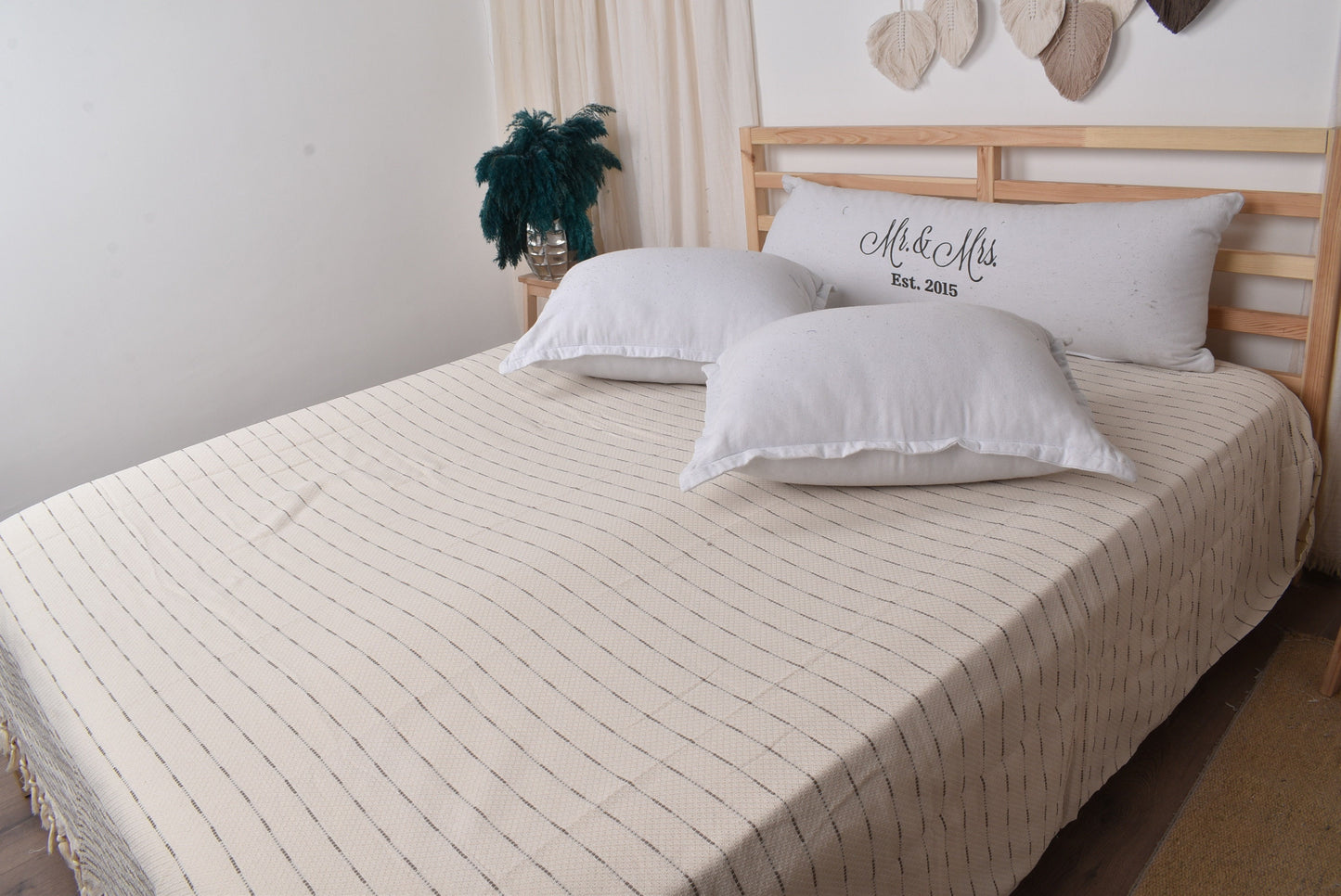 Picnic Blanket, Beach Blanket, Brown Bedspread, Striped Design Throw, 91x97 Inches Wedding Gift Blanket, Turkey Bedcover