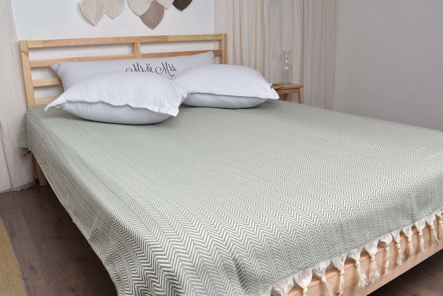 Wholesale Blankets, Wedding Gift Blankets, Light Khaki Green Bedspread, Chevron Blanket, 75x91 Inches Bridesmaid Gift