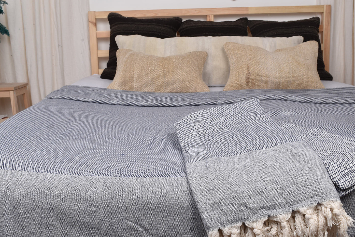 Turkish Bedspread, Personalized Blanket, Navy Bedspread, Geometric Bedspread, 79x83 Inches Bachelor Gift, Wholesale Throw, Pilates Bedcover