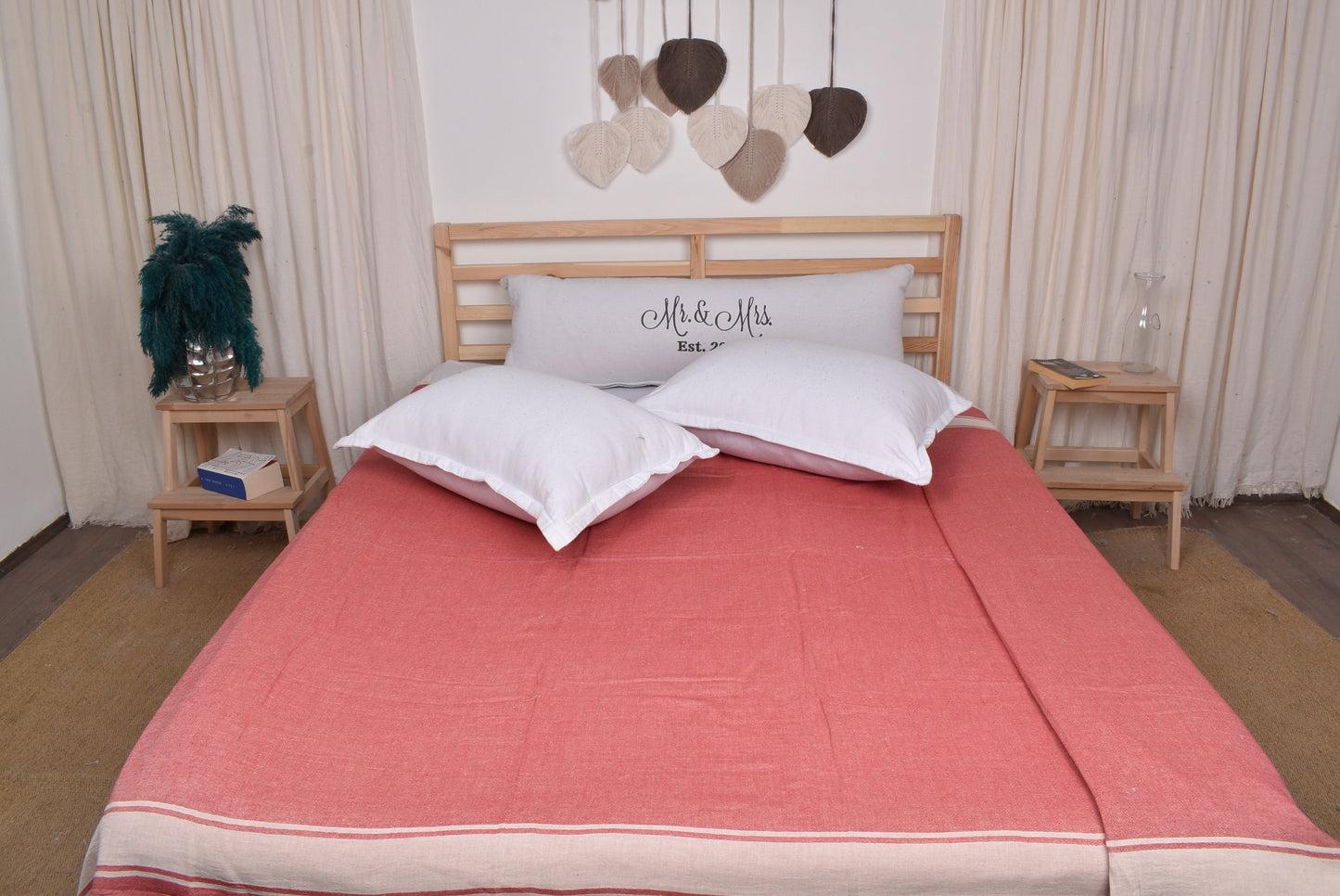 Personalized Gifts, Large Towel, Red Bedspread, Striped Blanket, 60x71 Inches Couch Cover, Organic Blanket, Oversize Bedcover