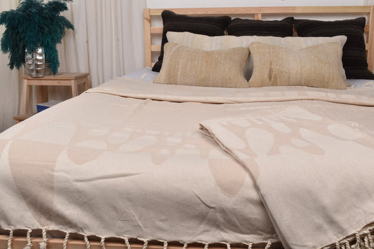 Sofadecke, Personalisierte Decke, Hellbeige Überwurf, Decke mit Tiermuster, 200x250 cm Handgewebte Tagesdecke, Warmer Überwurf, Dekorative Decke