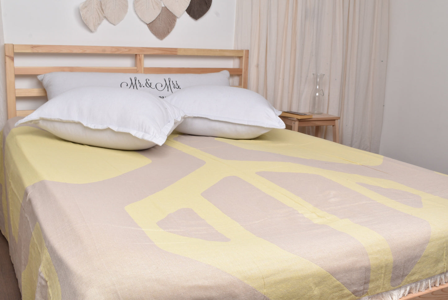 Personalized Throw, Large Towel, Light Brown-Yellow Blanket, Honeycomb Bedspread, 83x95 Inches Wedding Gift Blanket, Gift Bedspread