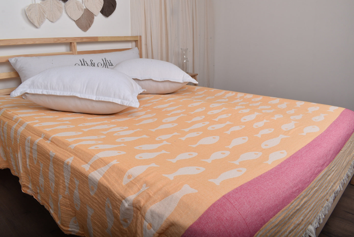 Home Decor Blanket, Turkish Blanket, Orange-Fuchsia Throw, Animal Print Bedspread, 77x91 Inches Shower Curtain, Wholesale Bedspread