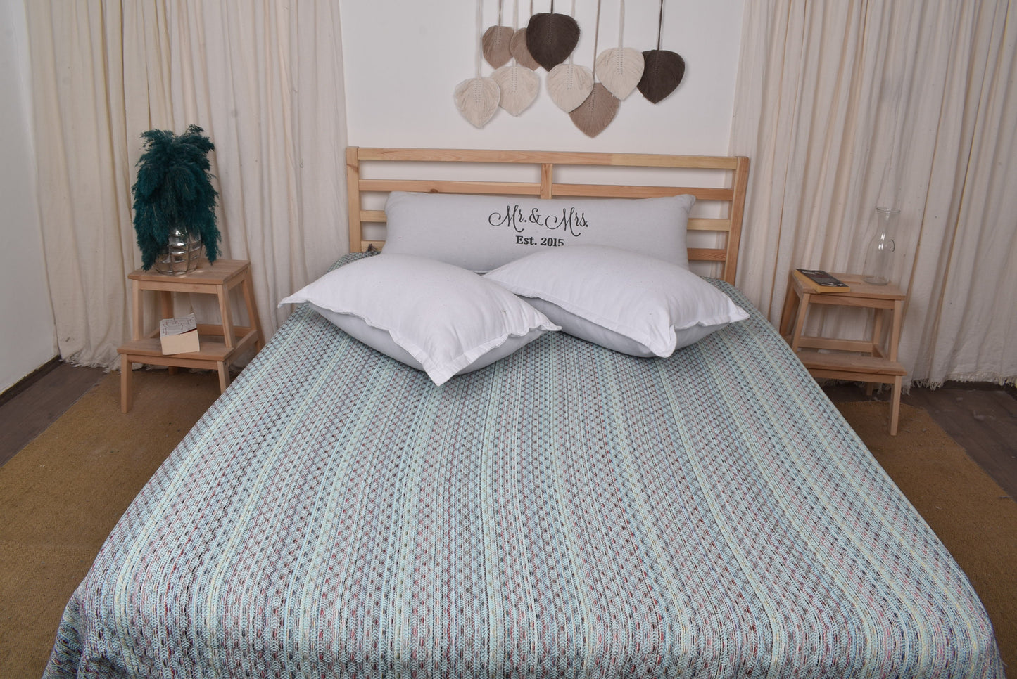 Wedding Gift Blankets, Sofa Blanket, Beige-Gray Bedcover, Leaf Throw, 77x89 Inches Wedding Gift Blanket, Yoga Throw, Pilates Bedspread